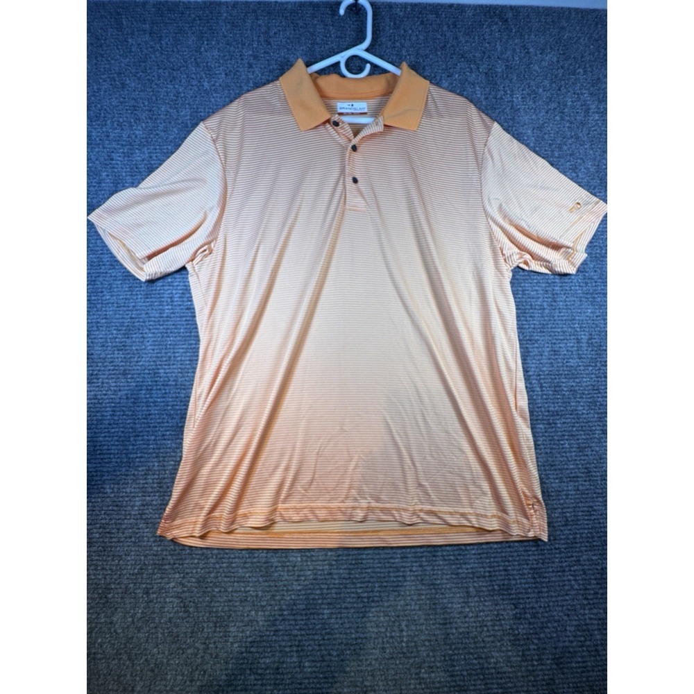 Grand Slam Performance Polo Shirt Mens XXL Striped Short Sleeve Orange‎ Active